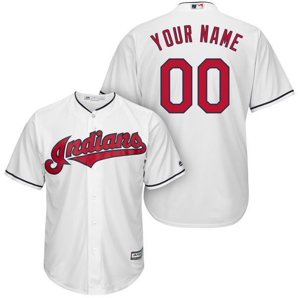 Men Cleveland Indians Majestic White Cool Base Custom MLB Jersey